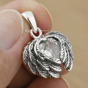 Colgante de plata de ley 925 con dije de pluma de corazón de amor de piedra circonita blanca 9H026D - Imagen 1 de 6