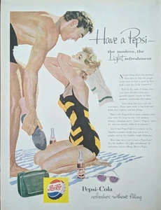 1954 Vintage Pepsi Cola Druck ad. Leichte Erfrischung Pepsi Cola - Bild 1 von 1