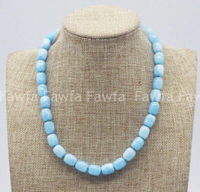 Collar de cuentas cilíndricas de piedras preciosas de aguamarina azul natural genuino de 9x11 mm 18-36"" Foto 1 de 4