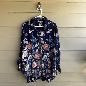 Lola P. Floral Button Down Top - Size XL - Boho Casual Modest - Picture 1 of 5