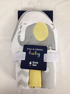 Falls Creek Baby 4 Piece Bath Set Elephant Hooded Towel & 3 Wash Clothes - Picture 1 of 7