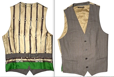 Gucci Men's Vest Pinstripe Wool Rayon Equestrian Print Back Size 48 IT Authentic - Image 1 of 4