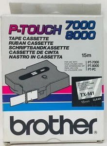 BROTHER TX-141 LAMINIERTES BAND SCHWARZ AUF WEISS 18mmX15mt P-TOUCH 7000/8000 - Bild 1 von 1