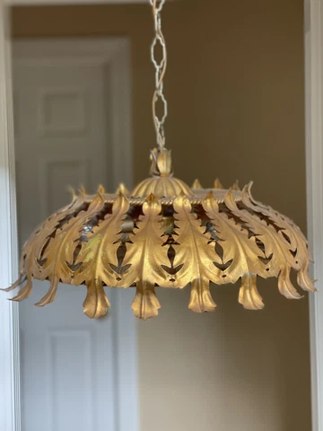 Vintage French Italian Tole Chandelier Ceiling Light 3 Light  Italy Cover