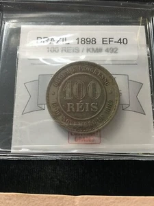 1898  Brazil; 100 Reis, Coin Mart Graded**EF-40** KM# 492 - Picture 1 of 9