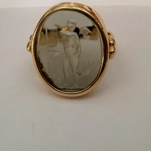 Tagliamonte 14K Yellow Gold Smokey Intaglio Cherub Ring Size 5 - Picture 1 of 10