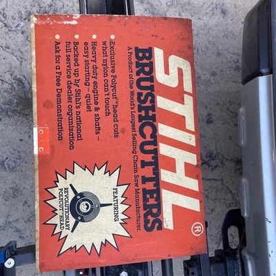 Vintage Stihl Brush Cutters Sign Display Topper . Wear Worn 17.5” X11.5” Plastic - Image 1 of 4