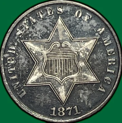 1871 Three Cent Silver Trime Proof Almost Uncirculated PF AU Coin #29832 - Image 1 of 3