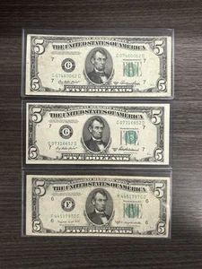 1950a, 1950b, & 1950c $5 Dollar Bill Set - Picture 1 of 5