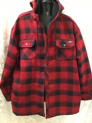 Jaqueta Dickies 3XL vermelha preta xadrez forrada de lã capuz pesado vestuário de trabalho tarefa - Imagem 1 de 4