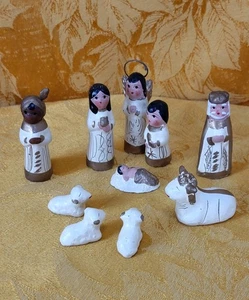 Vintage Mexican Nativity Set Folk Art Pottery 10 Piece Handpainted Nacimiento - Bild 1 von 15