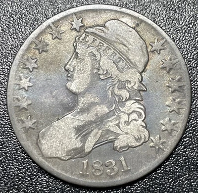 Moneda de 50c de medio dólar de plata busto tapado 1831  Foto 1 de 2