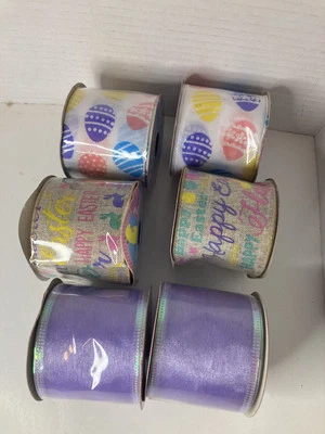 Easter Wire Edge Ribbon Variety Pack. 18 YD 2" x 5' Lot Of 6 Rolls Spring Pastel - Image 1 of 2