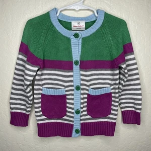 Hanna Andersson Cardigan Striped Green Purple Blue Grey Pockets Button Down Sz3 - Picture 1 of 8