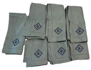 7 tovaglioli in ceramica fienile cuciti 100% lino verde monogramma con decorazione tavola festa - Foto 1 di 4