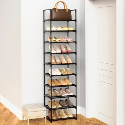10 Tier Shoe Rack Vertical Tall Slim Footwear Storage Organizer Metal Shoe Shelf - Image 1 of 4