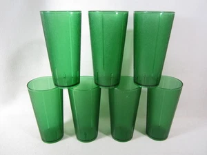 7 Vintage Green Texture Pin Striped Plastic Drinking Glasses Restaurant Tumblers - Picture 1 of 22