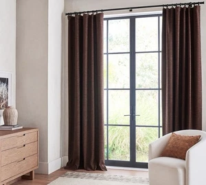 POTTERY BARN 2 Leinen gefütterte Peyton Schokolade Vorhang Paneele 50”x96” Sonne verblassen - Bild 1 von 24