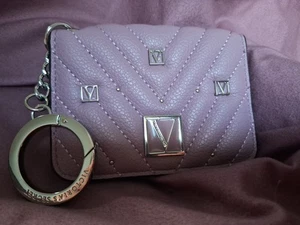 Victoria Secret Mauve Purple V Quilt Stud Logo Fold's Card Case Purse Clip 🌲🧦 - Picture 1 of 24