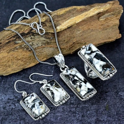 Juego de joyas colgante anillo enchapado en plata vintage turquesa búfalo navajo Foto 1 de 4