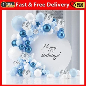 Blue Balloon Garland Arch Kit 122 PCS Metallic Blue White and Silver Confetti La - Picture 1 of 10