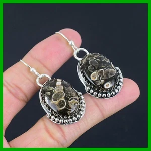 Womens day Deal Turritella Agate Stone Boho Drop Dangle Earrings Sterling Silver - Picture 1 of 6