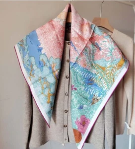 Pure 18 Momme Twill Seide Halstuch Schal Bandana Baum Print Square Shawl 35’’neu - Bild 1 von 15