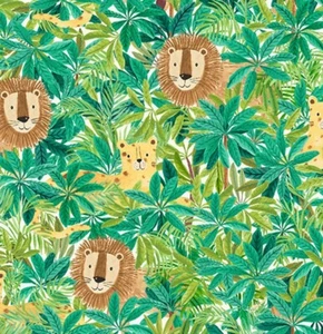 Feline Drive Fabric WILD & FREE Lions Lionesses Green - Fat Quarter (18"x22") FQ - Picture 1 of 9