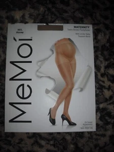 MeMoi Gr. M/L Honig Satin transparente Umstandsstrumpfhose verstärkte Spitze NEU - Bild 1 von 2