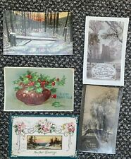 5 Vintage Yule, Christmas & New Year Postcards 1907