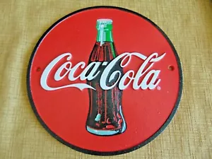 Coca-Cola Cast Iron Round Sign Disc Bullseye Sign 9" Soda Bottle Advertisement - Picture 1 of 5