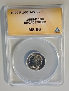 1999 P Broad Struck Error Dime ANACS MS 66 GEM - Picture 1 of 2