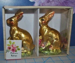 New DAVID Enterprises Set/2 FOIL FAUX Chocolate RABBIT 5.25 PRIMROSE VINTAGE BOX - Picture 1 of 5