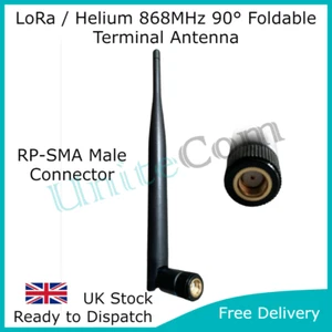 Antena masculina LoRa Helium HNT 868 MHz 90° plegable RP-SMA negra IoT LoRaWAN aérea - Imagen 1 de 5