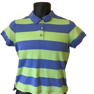 Hanna Anderson Boys Polo Shirt Size small Short Sleeve Blue Green top S/S Stripe - Picture 1 of 10
