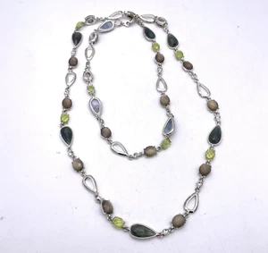Anne Klein 2-Stand Aventura Necklace Silver Tone Gemstone Tear Drop 42" - Picture 1 of 4
