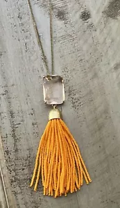 J Crew Orange Beaded Tassel Blush Pink Crystal Pendant Gold Chain Necklace - Picture 1 of 11