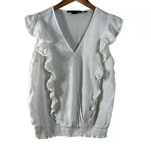 Marc New York Damen Top weiß 100% Leinen V-Ausschnitt Flatterärmel Bluse Gr. L - Bild 1 von 6