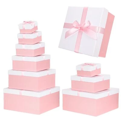 Set of 6 Large Nesting Gift Boxes with Lid Ribbon 6 Sizes Square Gift Wrappin... - Image 1 of 4