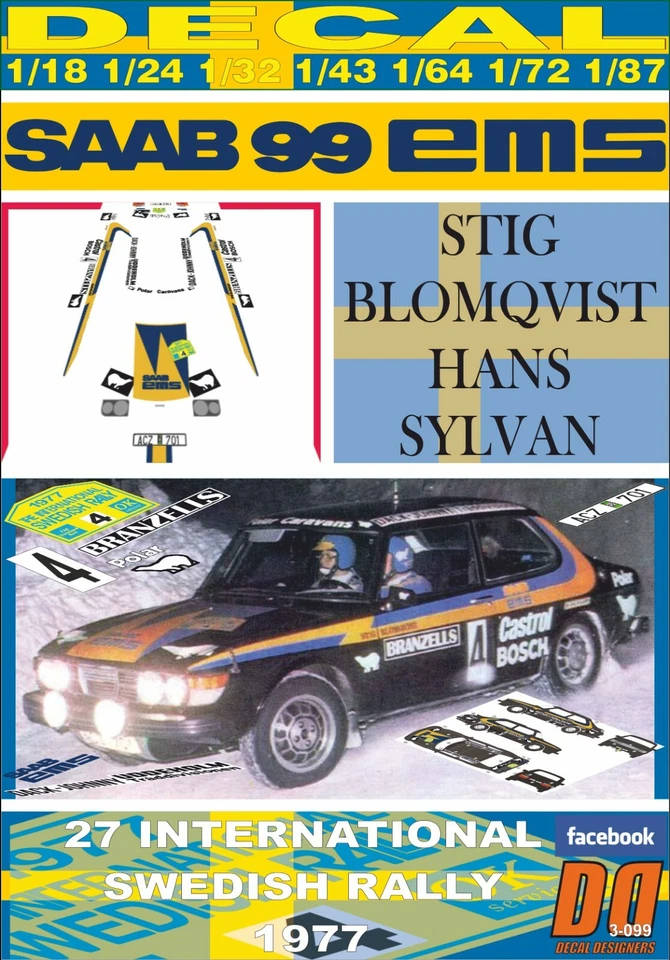DECAL SAAB 99 EMS S. BLOMQVIST SWEDISH R. 1977 WINNER (06) - Image 1 of 1