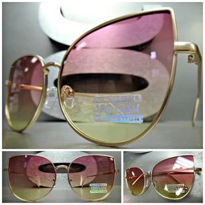 EXAGGERATED VINTAGE RETRO CAT EYE Style SUNGLASSES Gold Frame Pink & Yellow Lens - Picture 1 of 10