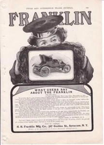 Original 1904 Franklin Air Auto Print-Ad/  Stevens-Duryea Racer Photo - Picture 1 of 1