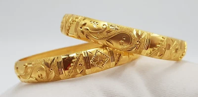 Brazalete Brazalete Hecho a Mano Oro 22K Mujer Boda Brazalete Ancho Oro Amarillo Liso Foto 1 de 4