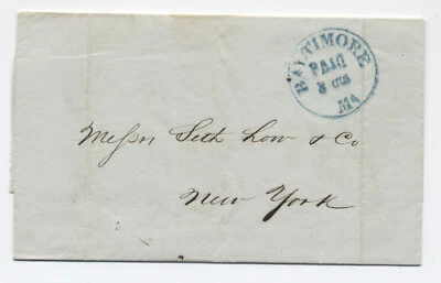 1848 Baltimore MD stampless circular paid 3 integral rate [6394.15] - Image 1 of 4