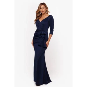 XSCAPE Navy Blue Formal Ruched Evening Gown Maxi Dress Detail 14W - DEFECT - Picture 1 of 12
