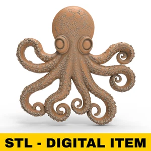 Oktopus Plakette runde Münze 3D Modell für CNC Fräse 3D Druck Lasergravur - Bild 1 von 7
