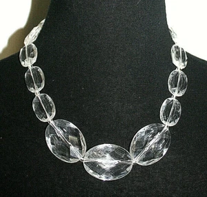 Fashion Statement Necklace Clear Acrylic Faceted Beads White Cord Claw Clasp - Picture 1 of 4