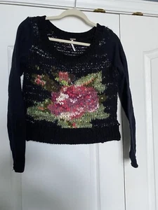Free People Pullover S/P Damen schwarz Häkel Magic Rose Pulli BESCHÄDIGT - Bild 1 von 11