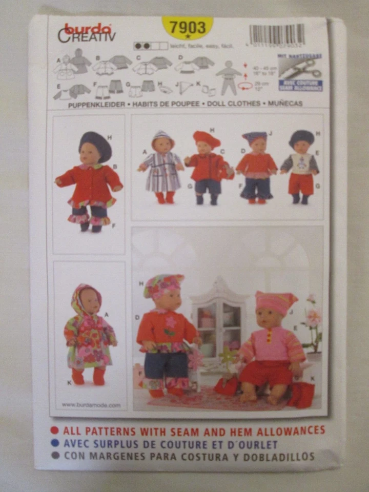 Burda Pattern 7903 Doll Clothes 16" - 18"