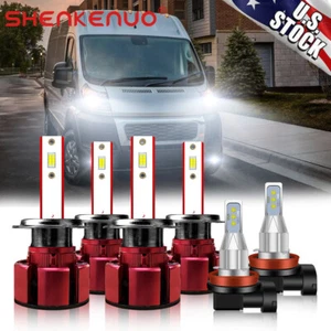 LED Headlight + Fog Light Bulbs White For RAM ProMaster 1500 2500 3500 2014-2021 - Picture 1 of 11